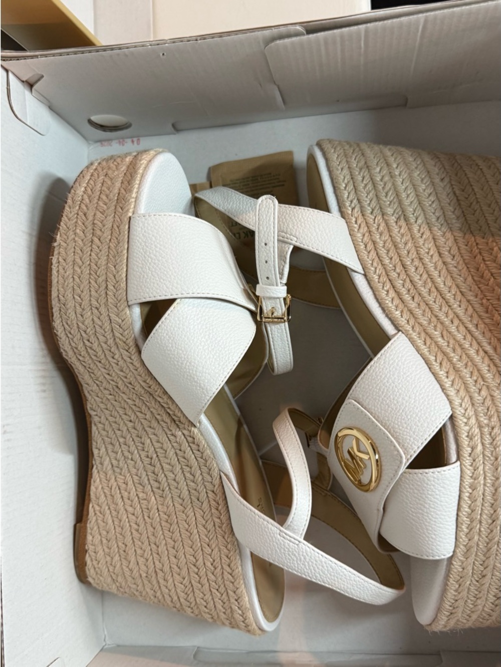 Michael Kors White Espadrille Platform Wedge Sandals
